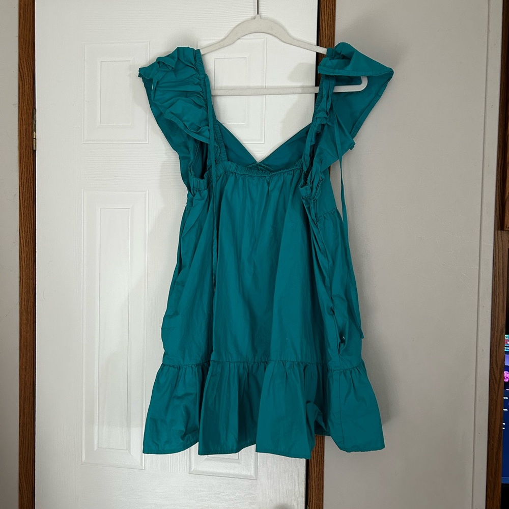 Teal Ruffle Mini Dress - Picture 2 of 3